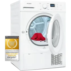 Exquisit Wärmepumpentrockner, 8kg Trockner mit 16 Programmen, Startzeitvorwahl, Knitterschutz, TWP803-030E weiss