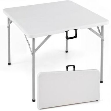 Costway 34 Inch Square Foldable Card Table with Carrying Handle-White