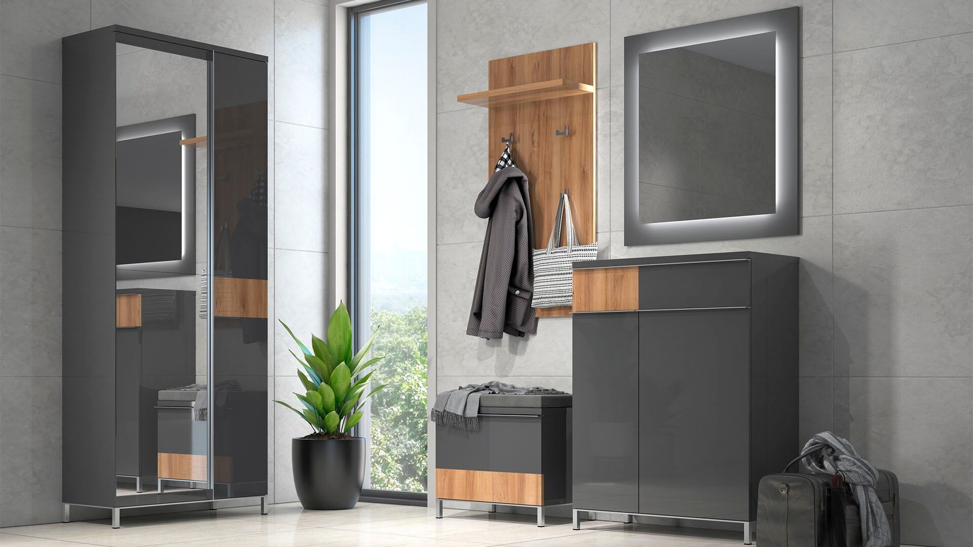 Garderoben-Set GOODPRODUCT "Onyx", grau (pacific, anthrazit), Kastenmöbel-Sets, Garderoben-Set pacific, anthrazit Einheitsgröße