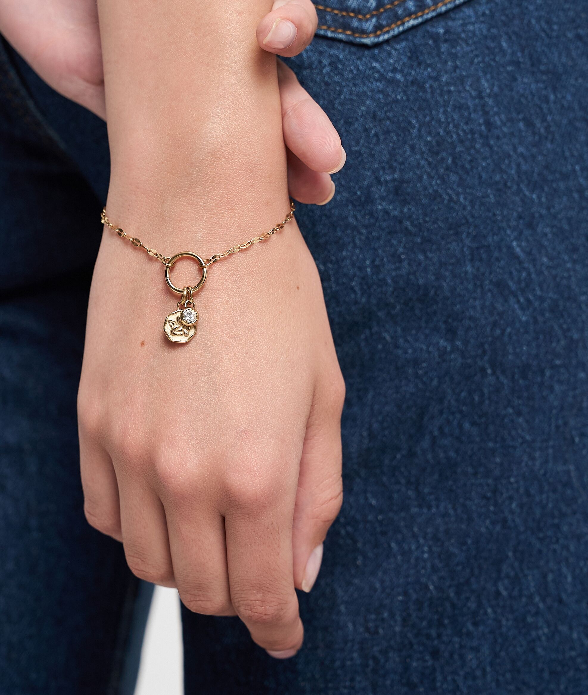 Charm-Armband TAMARIS "Schmuck Geschenk Edelstahl Charm Armkette Lip Chain", gold (gelbgoldfarben), Armbänder, Damen, 18cm, Edelstahl, Charm-Armband