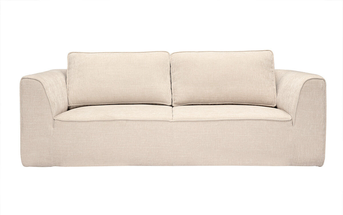 Miliboo Design-Sofa aus beige strukturiertem Samtoptik-Stoff, 3-Sitzer GRAMMY