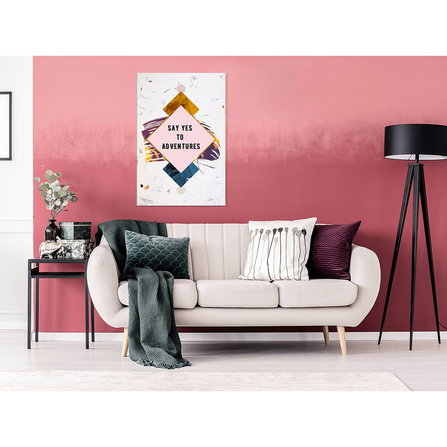 home24 Say Yes to Adventures linnen wanddecoratie met typografie, meerdere kleuren, 40 x 60 cm