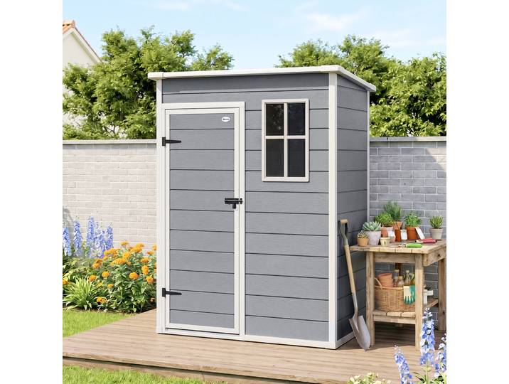 Outsunny Abri Jardin Verrouillable Plastique Gris 1,14m²