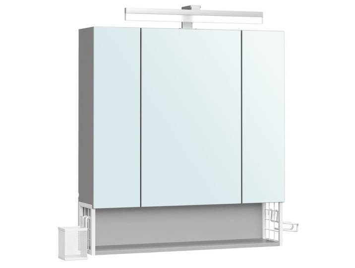 Armoire murale 3 portes avec miroir multiprise suspendu support gris