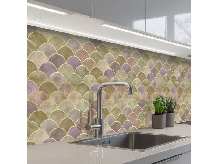 Crédence Décorative de Cuisine - Décoration Murale - Motif Doux - Doré - Coloré 250x60 cm - KitchenYeah
