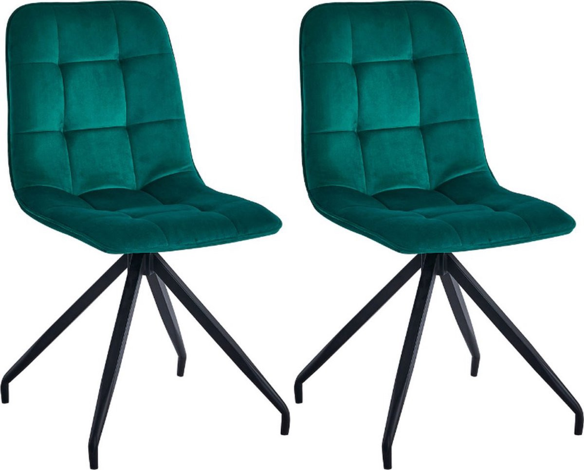 Colenis Farucci Eetkamerstoel Set van 2 - Groen Velvet - Moderne Eetkamerstoel met Spinpoot