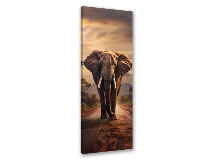 Feeby Wandbild laufender elefant, Braun, Tiere, Rechteckig, 30x90 cm, Bilder & Rahmen, Bilder, Leinwandbilder
