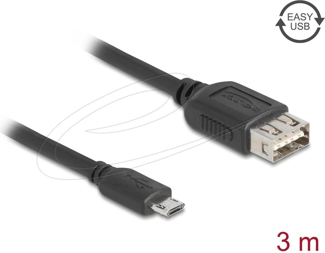 Delock USB 2.0 Micro-USB Type B naar USB kabel, 3 meter, zwart