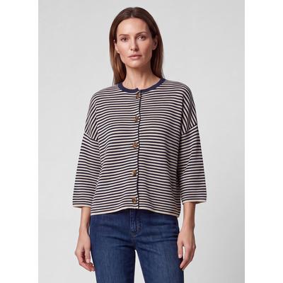 Cardigan RABE, Damen, Gr. 40, blau (pazifik), Strick, Obermaterial: 50% Polyester, 30% Viskose, 20% Polyamid, geringelt, gestreift, bequem hüftbedeckend, Rundhals, Strickjacken, im Streifen-Design und mit Knopfverschluss
