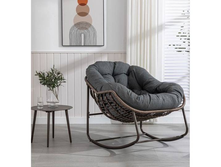 Fauteuil à Bascule de Jardin Chaise à Bascule en Forme d'œuf en résine tressée Rocking Chair avec Coussin rembourré pour Jardin