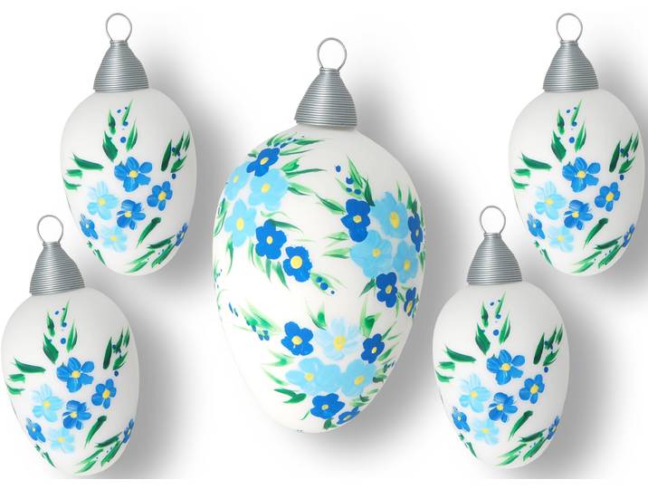 Osterei KREBS GLAS LAUSCHA Blüten, Osterdekoration, Frühling , bunt (weiß, blau, grün), Blüten, Glas, Dekofiguren, Osterei, Mundgeblasenes und handbemaltes Glas, Made in Germany