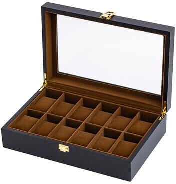 Discount Dollar Deals Handmade Wood Watch Box Grids Jewelry Holder, Storage Organizer For Watch Display Case black Brown 12