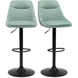 Drehbare Barhocker 360° in texturiertem Céladon-Samt-Stoff und Metall (2er-Set) ALESS