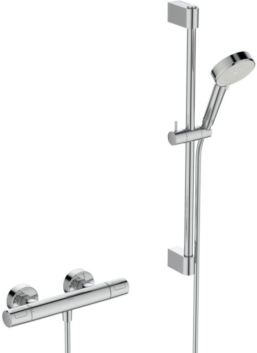 Ideal Standard T 25N Eco Brausekombination A8529AA mit Brausethermostat, Brausestange 60cm, 2 Funktion-Handbrause, 6l, chrom