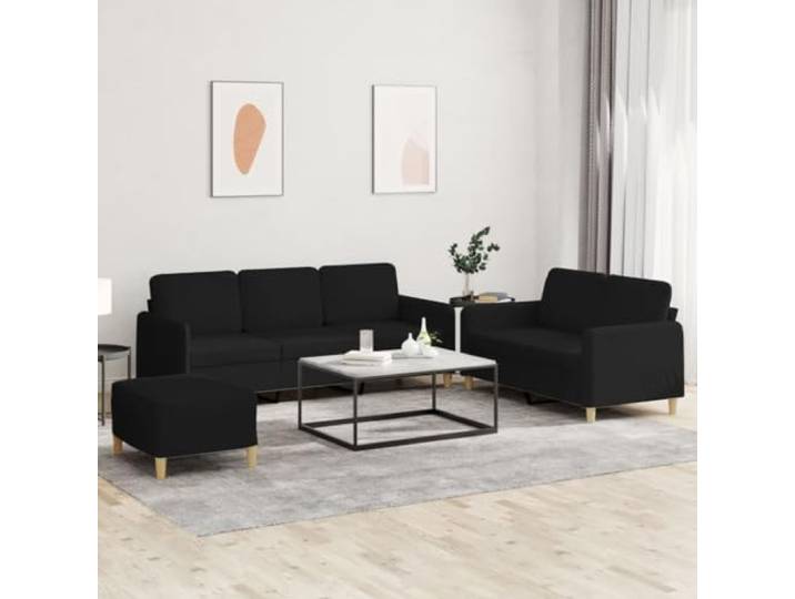 HEFZGDB 3-TLG. Sofagarnitur mit Kissen Schwarz Stoff – Robuste Wohnlandschaft mit strapazierfähigem Bezug, atmungsaktivem Design und dick gepolsterten Sitzflächen für maximalen