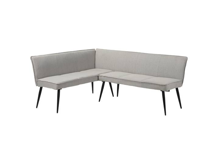 Banc d'angle en tissu gris clair et pieds en métal noir