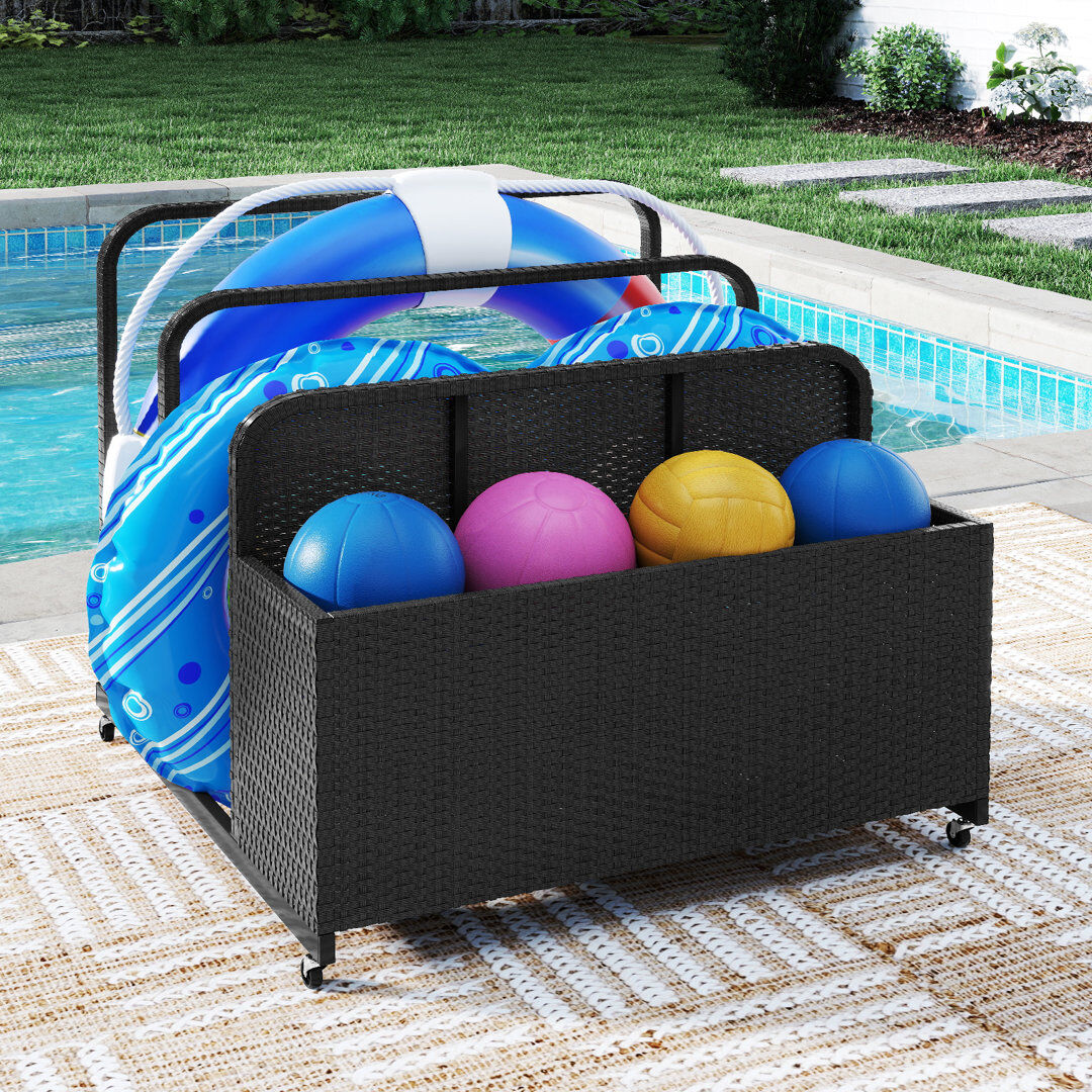 17 Stories Patio Pool Float Storage Organizer Pool Caddy Basket Black 94cm H X 100cm W X 100cm D