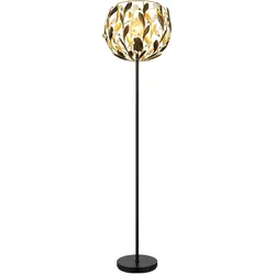 LED Stehlampe Schwarz Gold Stehleuchte Wohnzimmerlampe Blätter Design Kristalle, 7W 806lm warmweiß, DxH 40x157 cm
