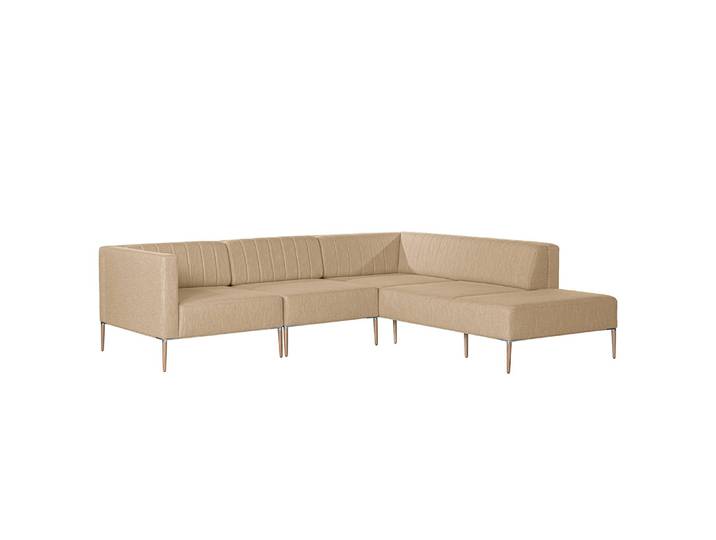 Canapé d’angle Luparo I Marron/Beige Tissu Meara 249 x 70 x 166cm Méridienne longue à droite vue de face Scandi
