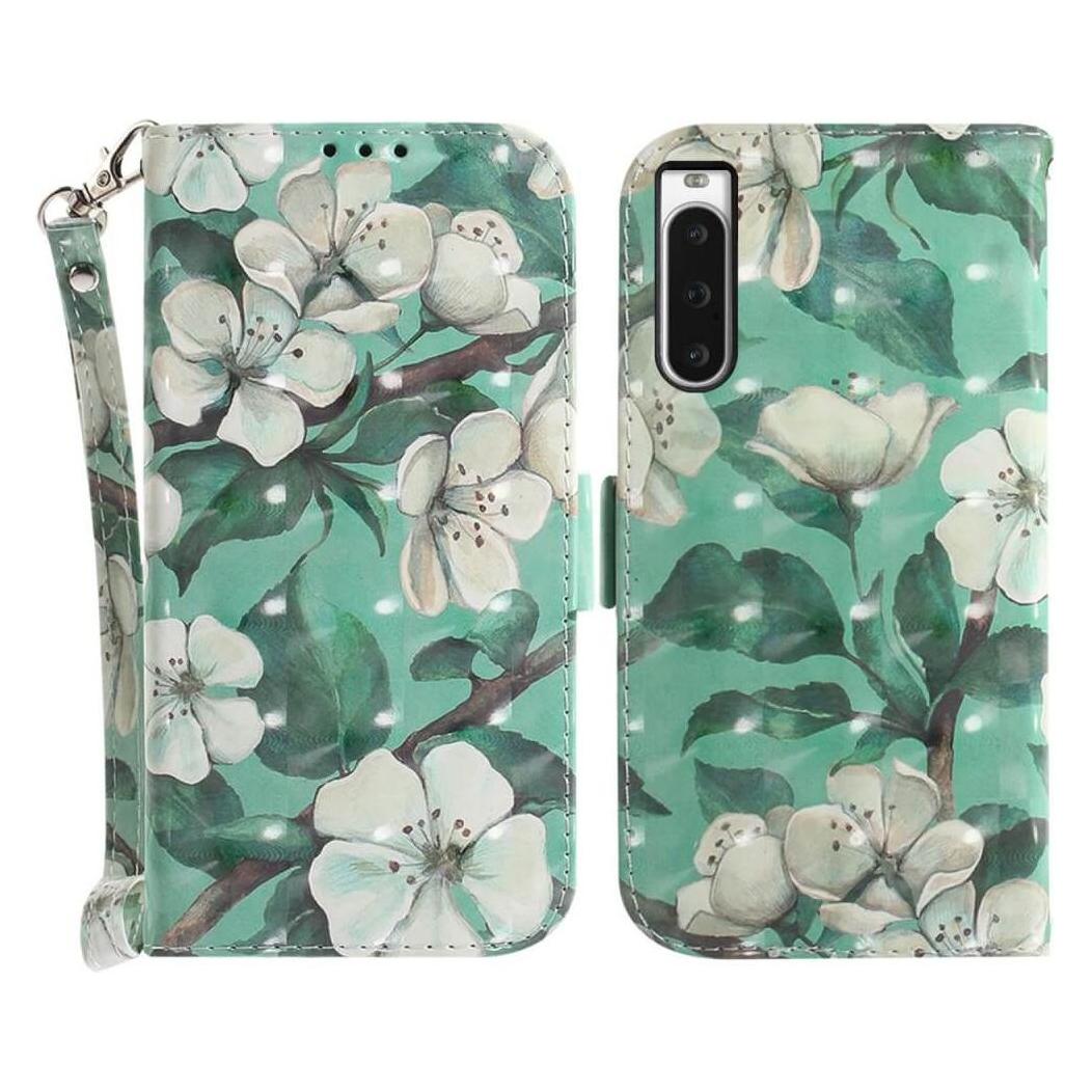 Cover-Discount Sony Xperia 10 V - Etui Glitzer Effekt weisse Blumen (Sony Xperia 10 V) (660131593C)