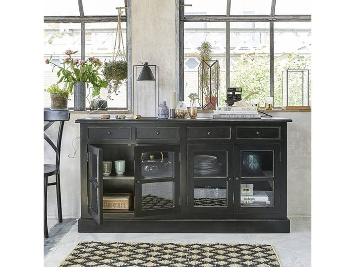 Buffet en acajou massif noir 160 cm
