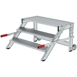 PROREGAL Arbeitspodest fahrbar | Stufenbreite 100cm | 3 Stufen | Aluminium geriffelt | Rutschfeste Kunststoffschuhe