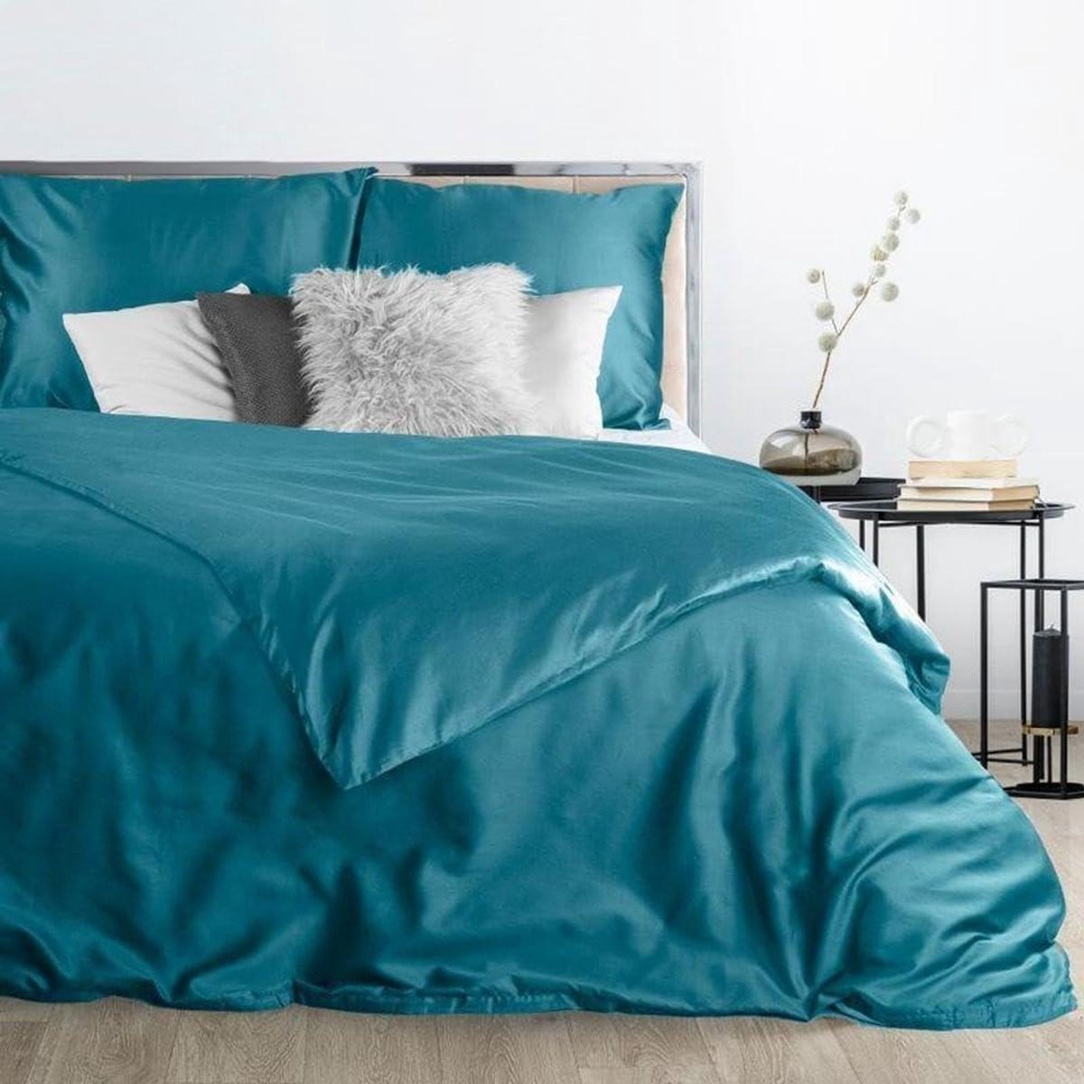 Tweekleurige omkeerbare katoenen dekbedovertrek set voor volwassenen - Turquoise - 180 x 200 cm