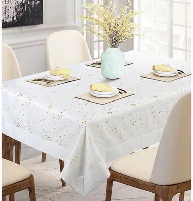 Violet Linen Vintage Abstract Gold Foil Spots, Solid Border Pattern Tablecloths