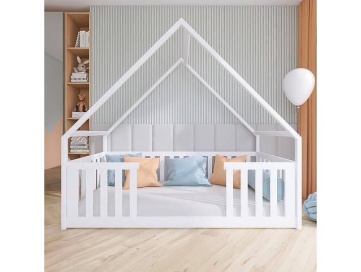 Lit cabane 90x190 au sol sommier inclus Joy Blanc