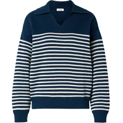 Tchibo - Strickpullover mit Kragen - Damen - Gr. M - dunkelblau/gestreift
