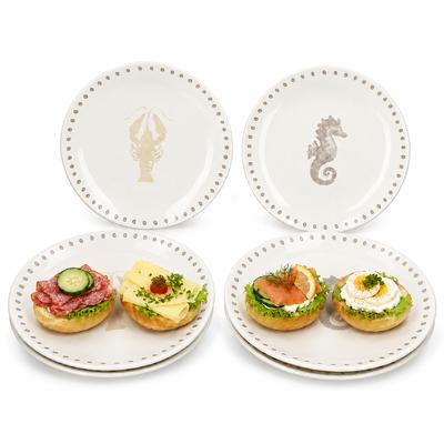 6x Ozean Kuchenteller Ø19cm Steingut maritim Dessert Frühstücksteller Salat