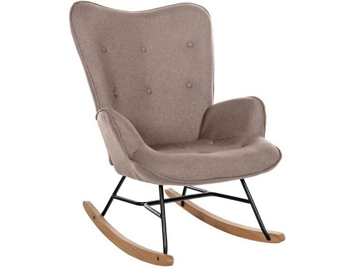 Fauteuil a bascule rocking chair en tissu taupe capitonne cadre en metal et patins en bois 10_0003808