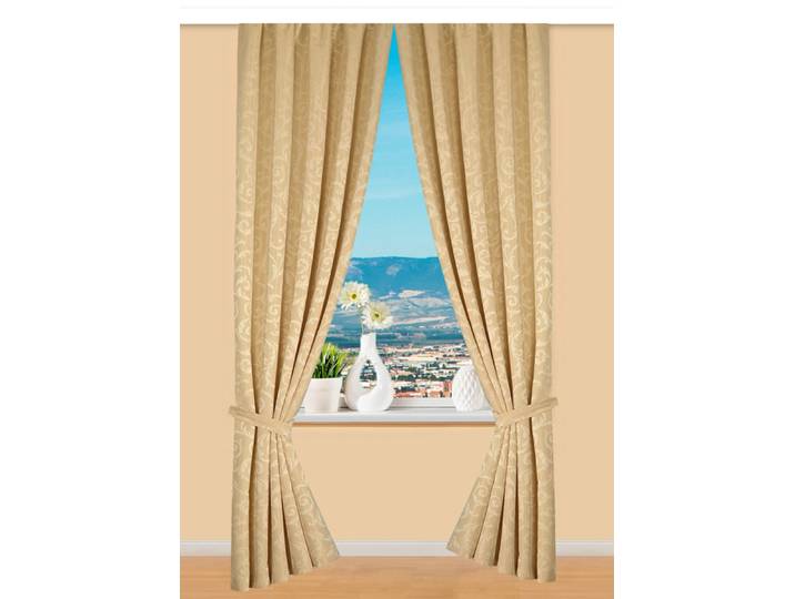 Hochwertige Jacquard Übergardinen-Garnitur, Beige, Größe 899 (2er-Pack Raffhalter, 70 cm)
