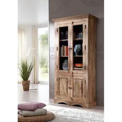 Vitrine Sheesham 90x40x190 grau geölt LEEDS #47