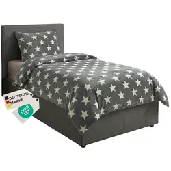 NYVI Winter Bettwäsche CozyStar Soft 2-teilig 1x Bettbezug 135x200 + 1x Kissenbezug 80x80 Sterne Grau