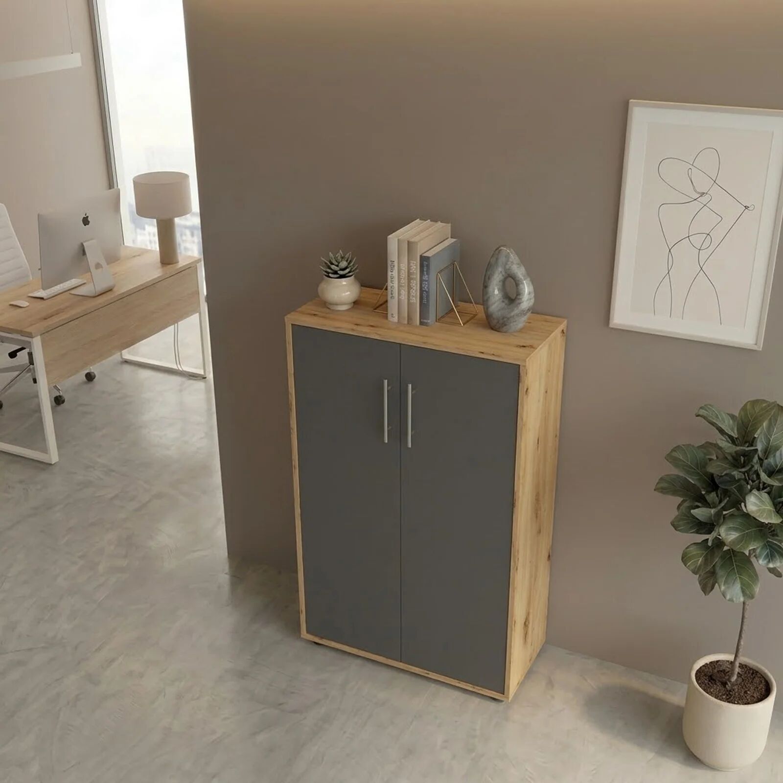garneroarredamenti Armadio ufficio 79x118h cm 2 ante rovere grafite Woody