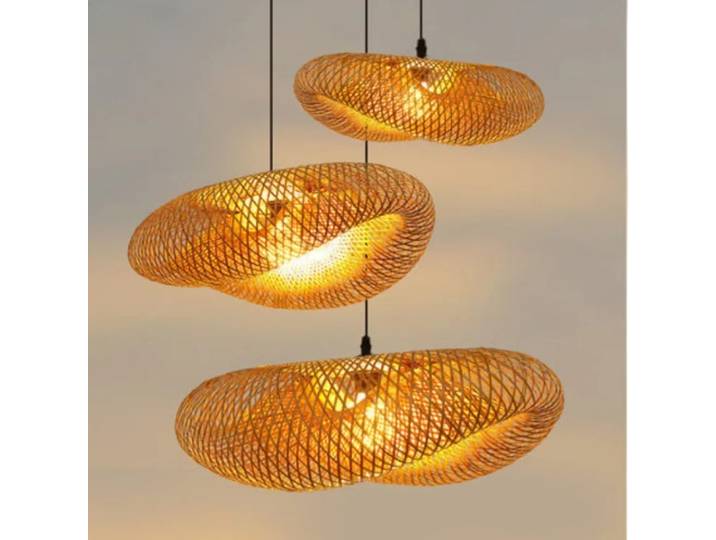 JOYINLED 40/50/60 cm lampe suspendue en bambou tissé, plafonnier bohème naturel pour salon chambre café
