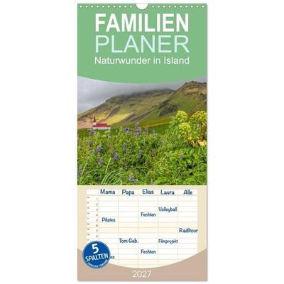 Familienplaner 2027 - Naturwunder in Island mit 5 Spalten (Wandkalender, 21 x 45 cm) CALVENDO