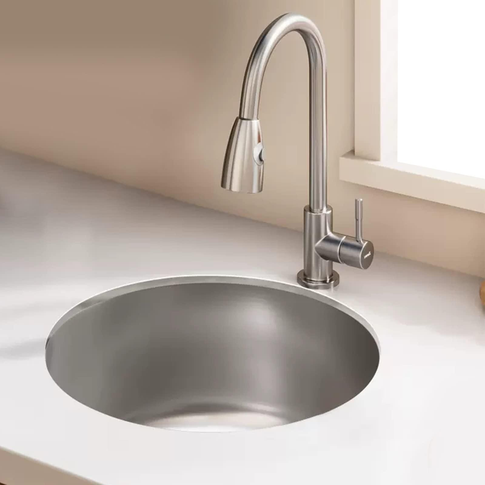 Ronde RVS Keukenspoelbak met Pull-Out Kraan en Accessoires