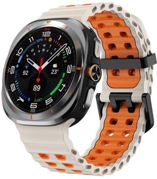Everyday Crate Samsung Galaxy Watch Ultra 47mm Silicone Watch Band Kalebol Two Tone Replacement Strap starlight Orange