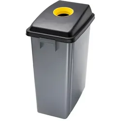 Mülleimer Orgavente OFFICE 60 aus Kunststoff 60 L quadratischer Behälter mit schwarz-gelbem Auflagedeckel