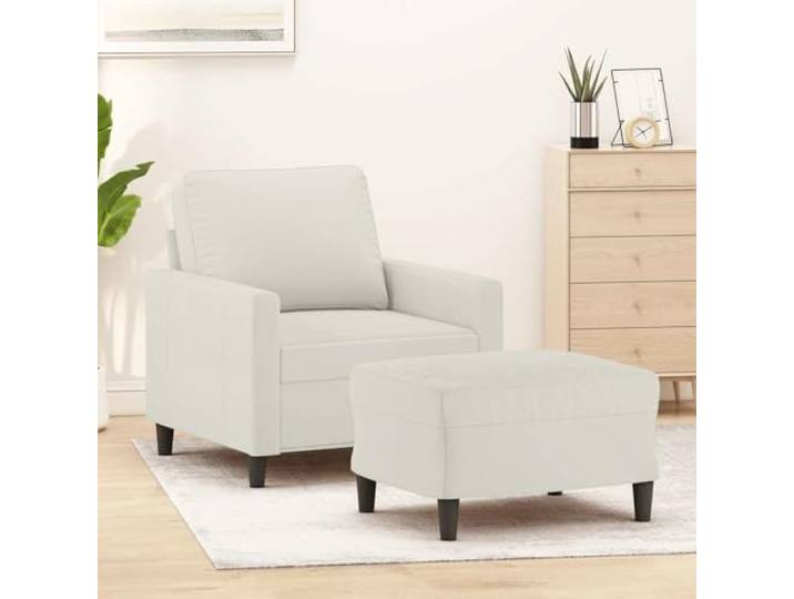 HEFZGDB Sessel mit Hocker Creme 60 cm Samt Polstermöbel Relaxsessel mit dick gepolsterter Sitzfläche und robustem Gestell aus Sperrholz Metall für Wohnzimmer Entspannung Komfort