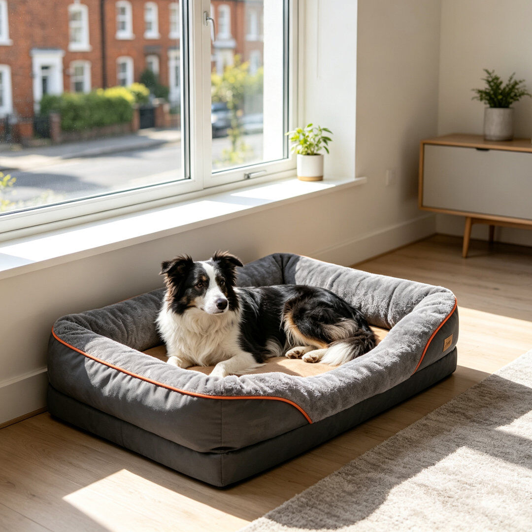 UNHO Orthopaedic Dog Bed Bolster Cushion Gray 30cm H x 97cm W x 72cm D