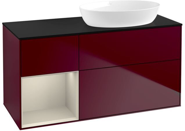Villeroy und Boch Finion Waschtischunterschrank GA42HHHB 120cm, Abdeckplatte black matt, Emotion, Regale sand matt lacquer, Peony Matt
