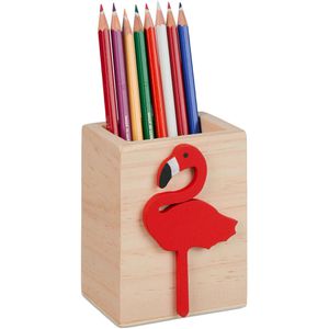 Relaxdays Stiftehalter 10045002, Flamingo, Holz, 1 Fach, braun
