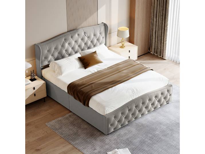 Lit hydraulique Rosahqnda de style moderne, lit double élégant pour jeunes enfants et adultes, sans matelas
