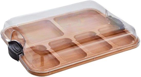 Houten serveerplank voor charcuterie met glazen deksel, bruin