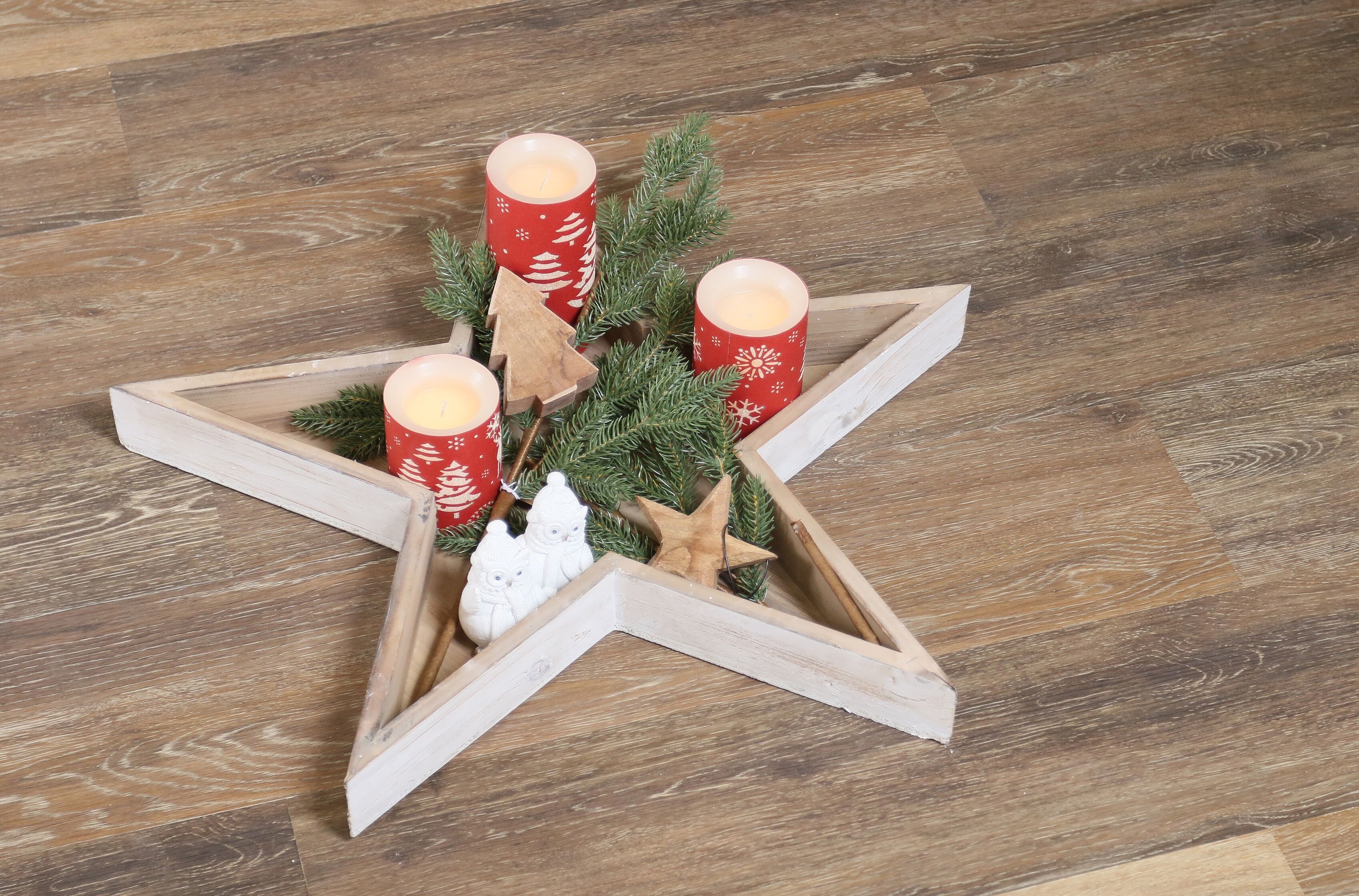 Dekostern "Weihnachtsstern, Quania, Weihnachtsdeko", braun, B:60cm H:60cm T:6cm, Holzwerkstoff, MYFLAIR MÖBEL & ACCESSOIRES, Dekosterne, Dekostern, aus Holz, Ø ca. 60 cm