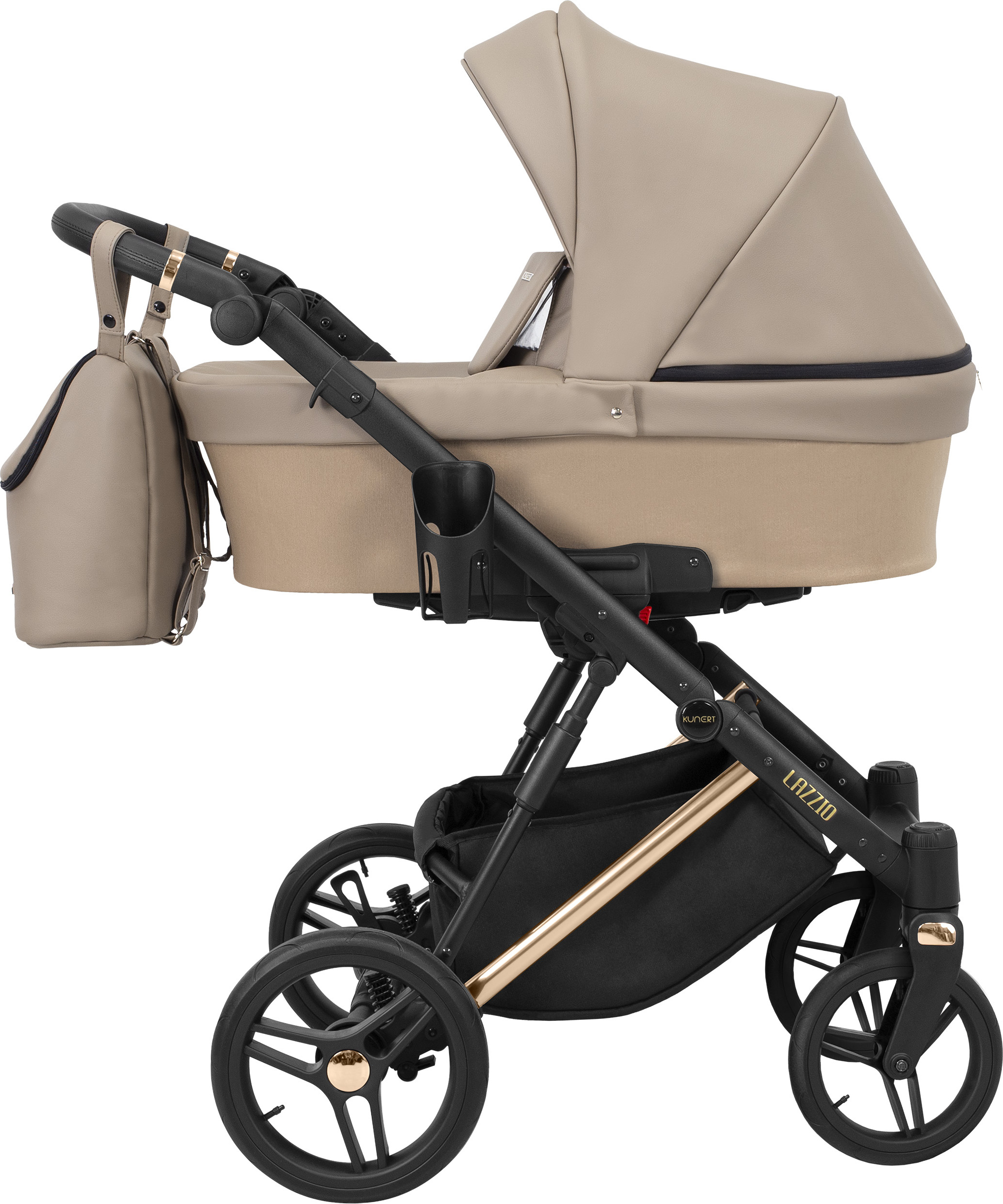 Kinderwagen LAZZIO PREMIUM Babywagen Babyschale Kinder Wagen Set 1 in 1 (Cappuccino + eco, Rahmenfarbe: Kupfer)