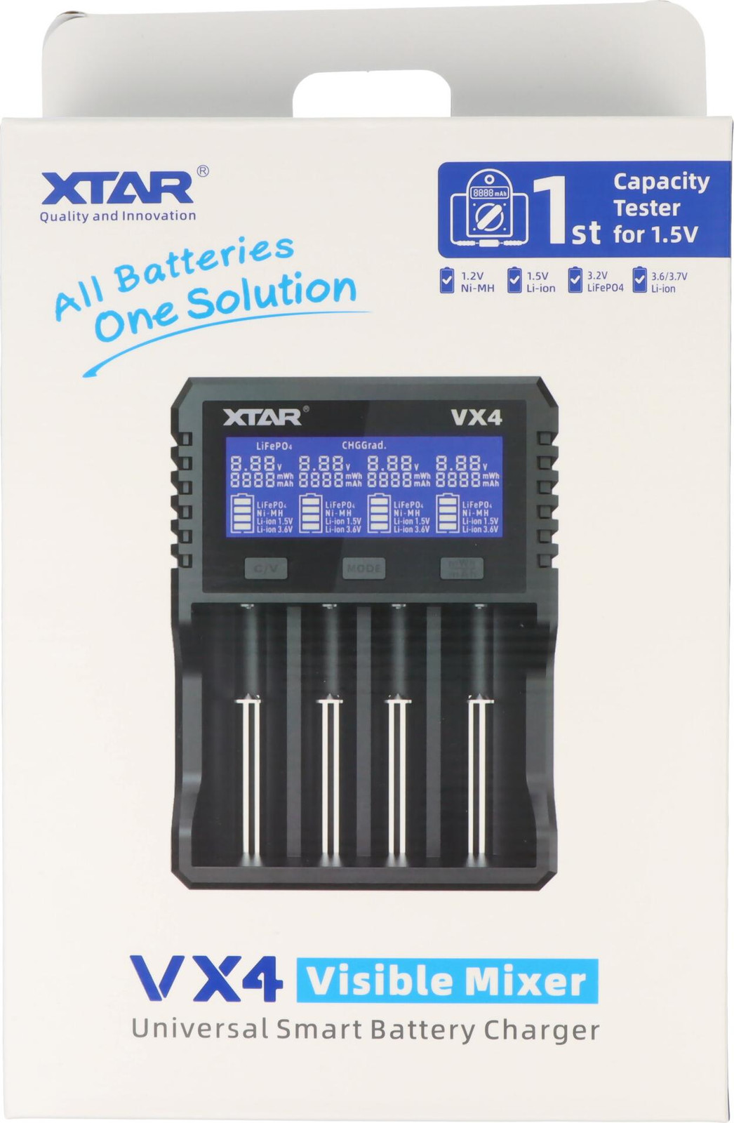 Xtar VX4 batterijoplader voor Li-Ion, LiFePO4 en NiMH batterijen